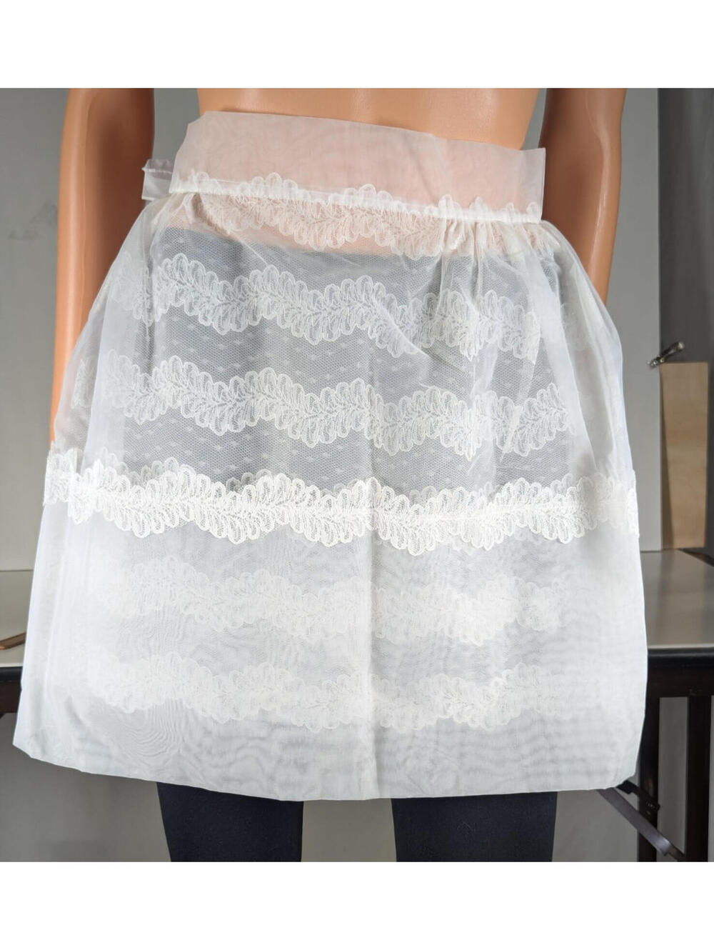 Vintage Half Slip Sheer Over White Lace Bow Tie Back 1960's MCM Sexy Pretty